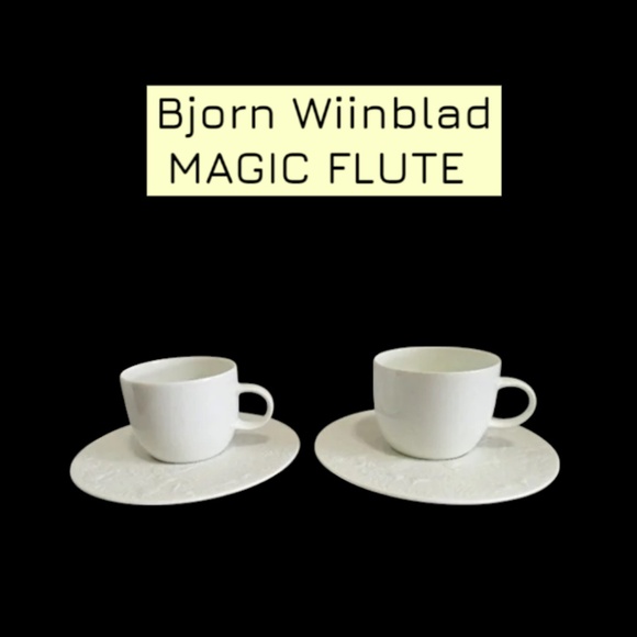 SET of 2 ROSENTHAL  Bjorn Wiinblad MAGIC FLUTE WHITE DEMITASSE CUP & SAUCER - Picture 1 of 7